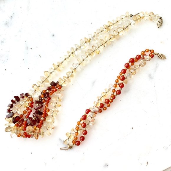 Vintage 70s 80s Amber Citrine Carnelian Necklace Bracelet Set - Picture 3 of 5